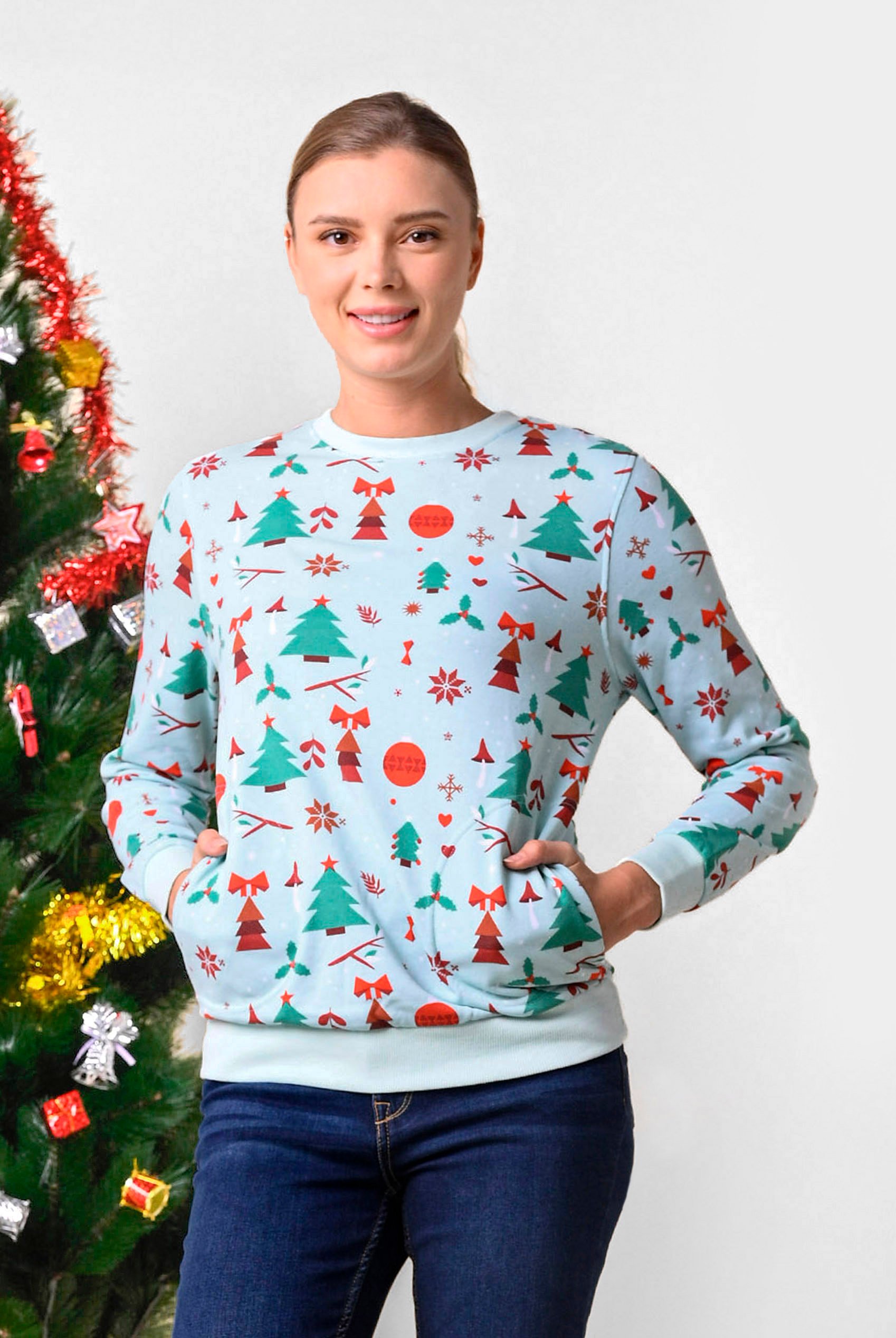 Womens Christmas Print Crew Neck Sweatshirt