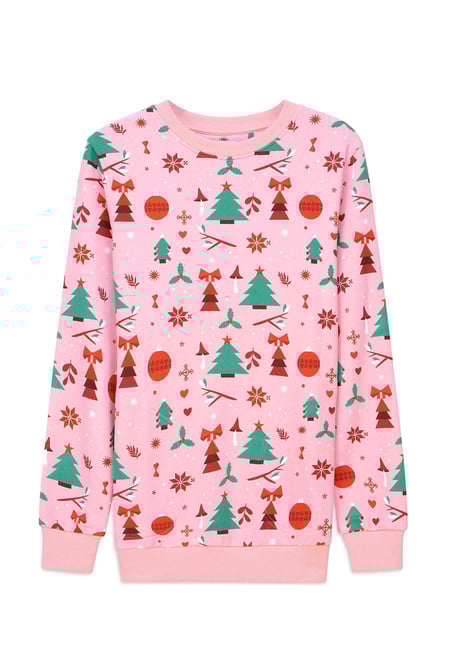 Womens Pink Christmas Print Crew Neck Sweatshirt