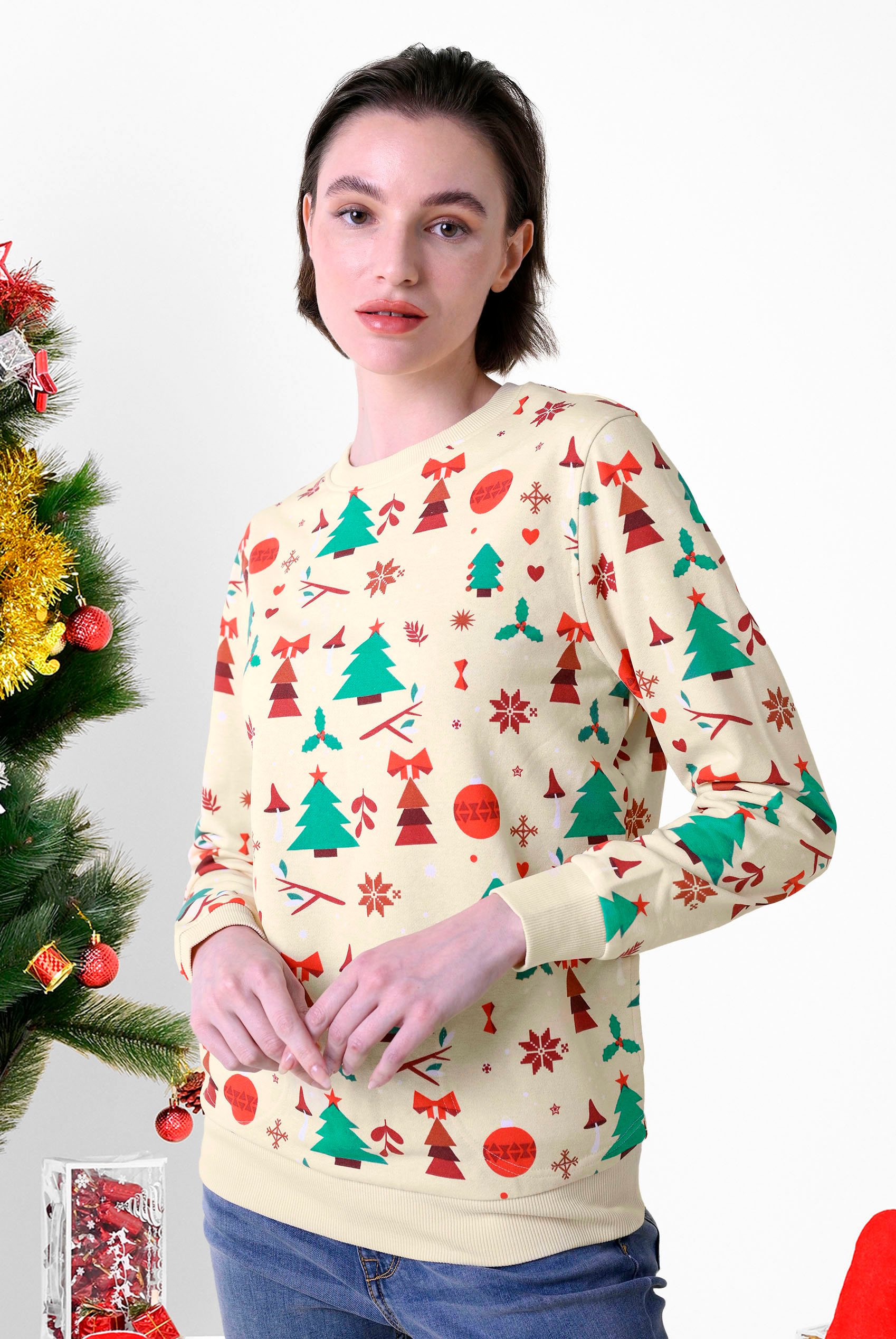 Womens Christmas Print Crew Neck Sweatshirt