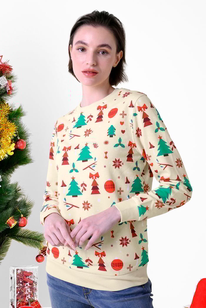 Womens Christmas Print Crew Neck Sweatshirt