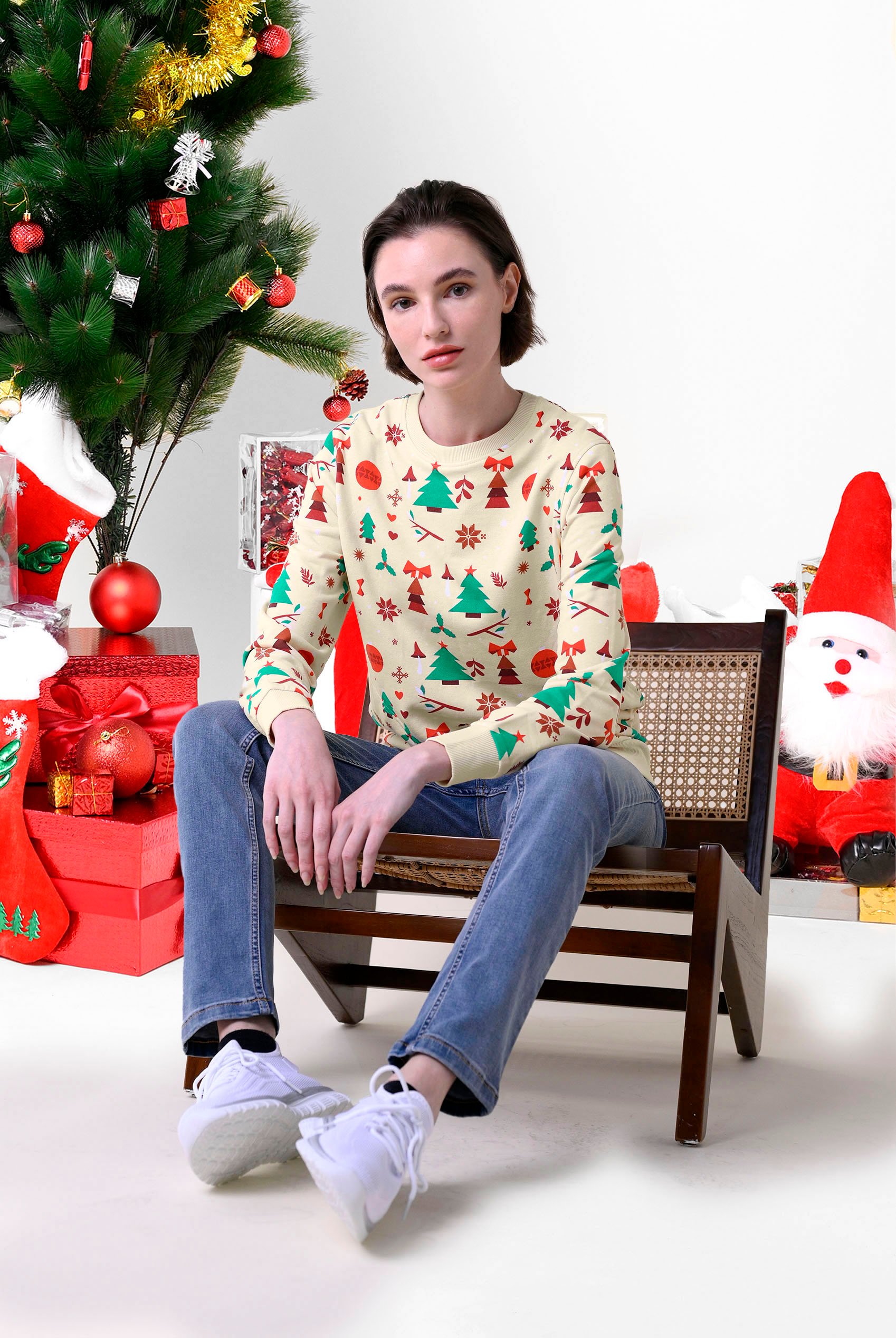 Womens Christmas Print Crew Neck Sweatshirt