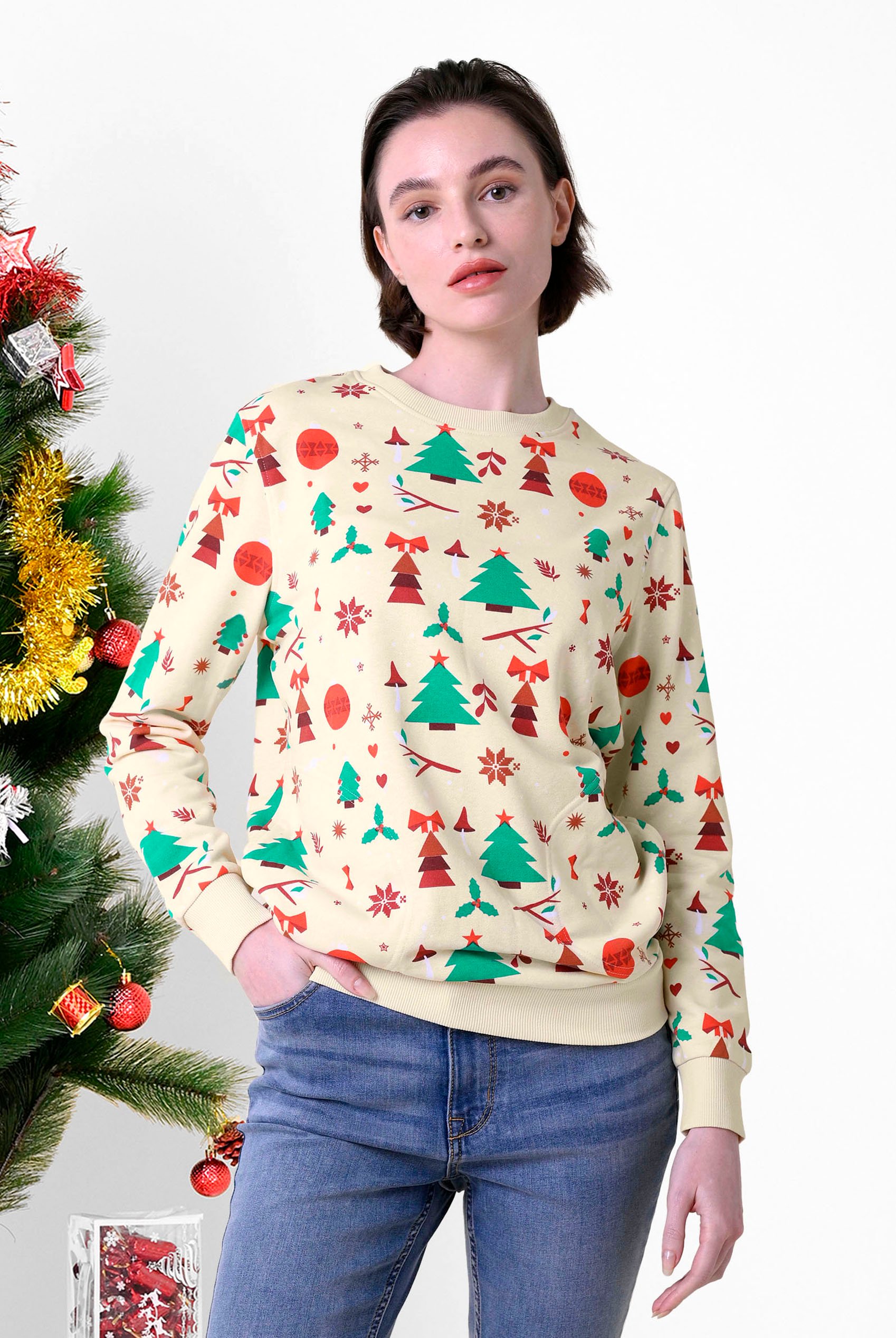 Womens Christmas Print Crew Neck Sweatshirt