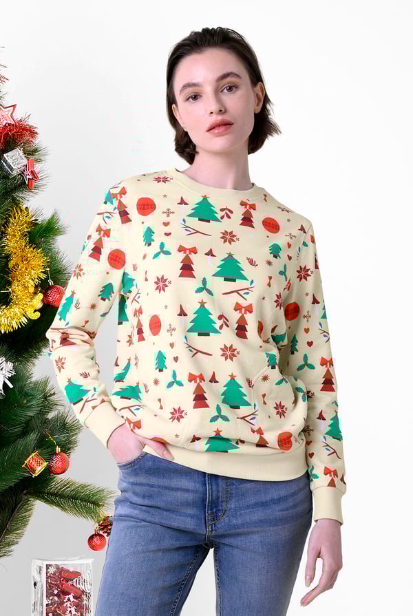 Womens Yellow Christmas Print Crew Neck Sweatshirt