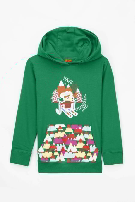Boys Green Christmas Ice Skating Print Hoodie (12/18mths-7yrs)