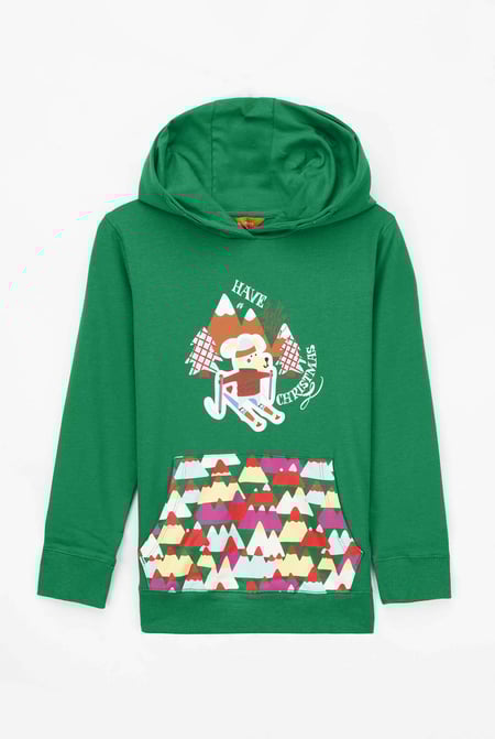 Boys Green Christmas Ice Skating Print Hoodie (12/18mths-7yrs)