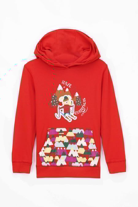 Boys Red Christmas Ice Skating Print Hoodie (12/18mths-7yrs)