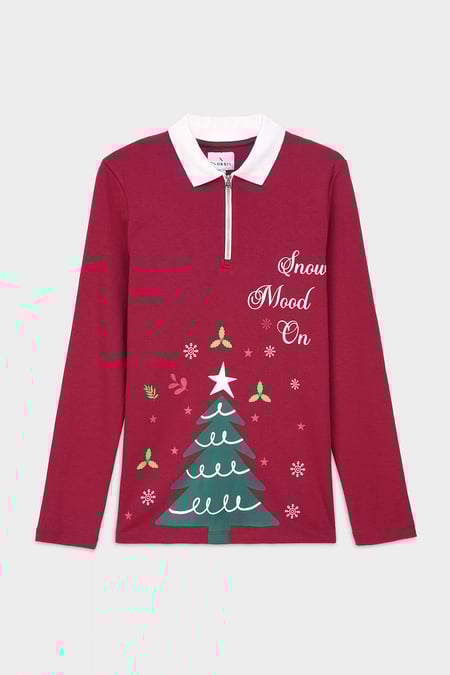 Womens Red Festive Half Zip Top