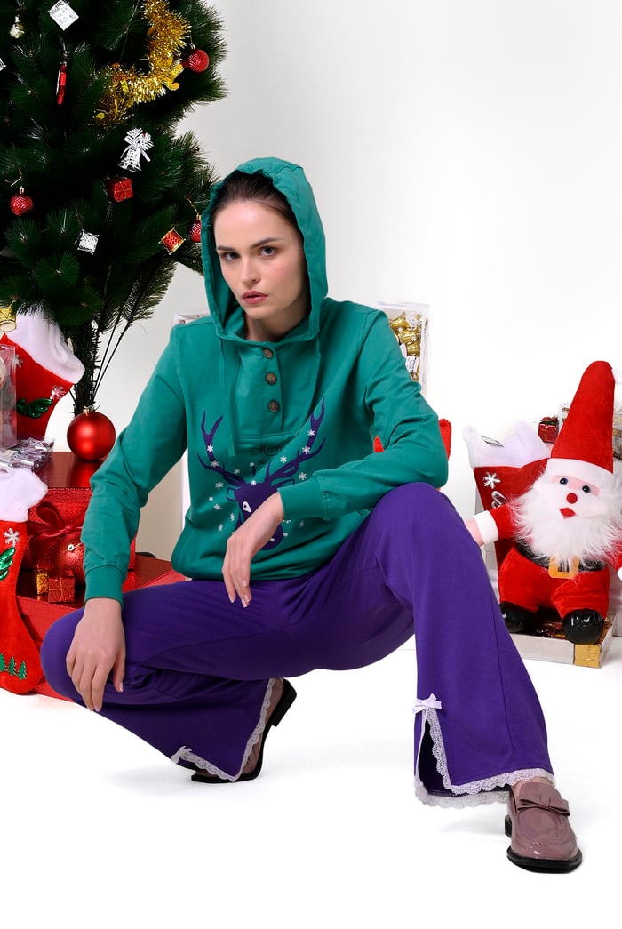 Womens Lace Insert Hem Christmas Trouser