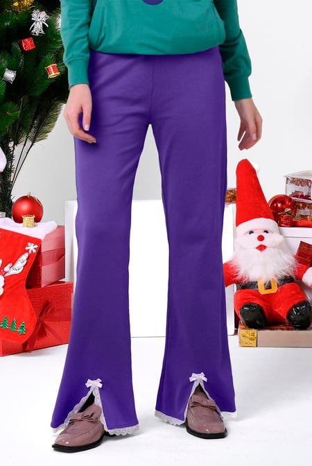 Womens Purple Lace Insert Hem Christmas Trouser