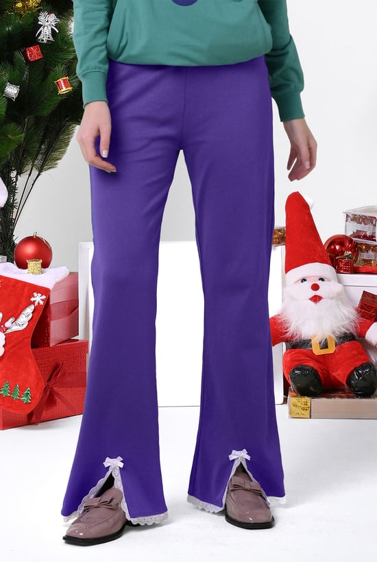 Womens Lace Insert Hem Christmas Trouser