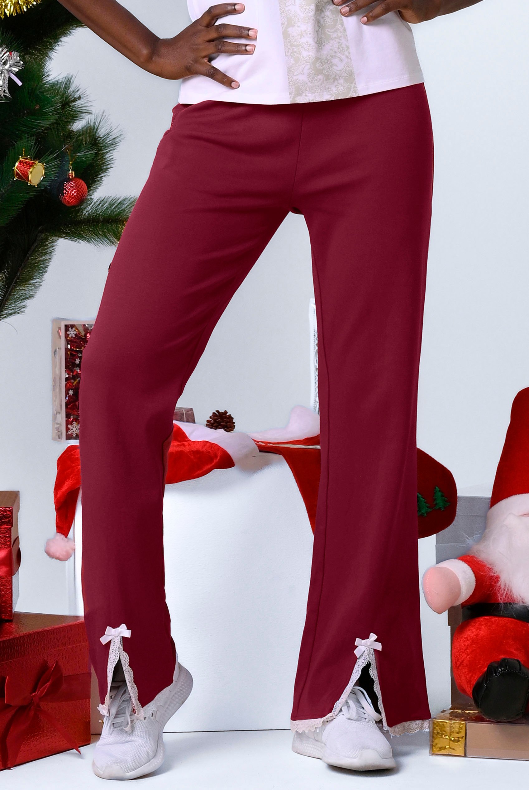 Womens Lace Insert Hem Christmas Trouser