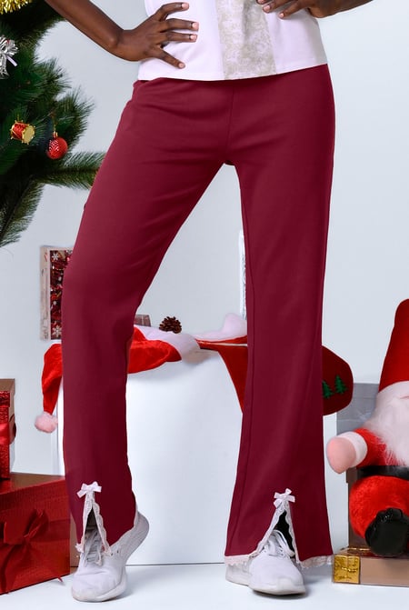 Womens Purple Lace Insert Hem Christmas Trouser