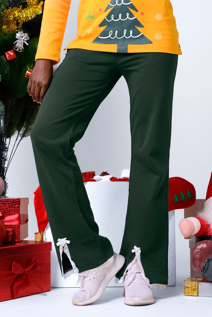 Womens Lace Insert Hem Christmas Trouser