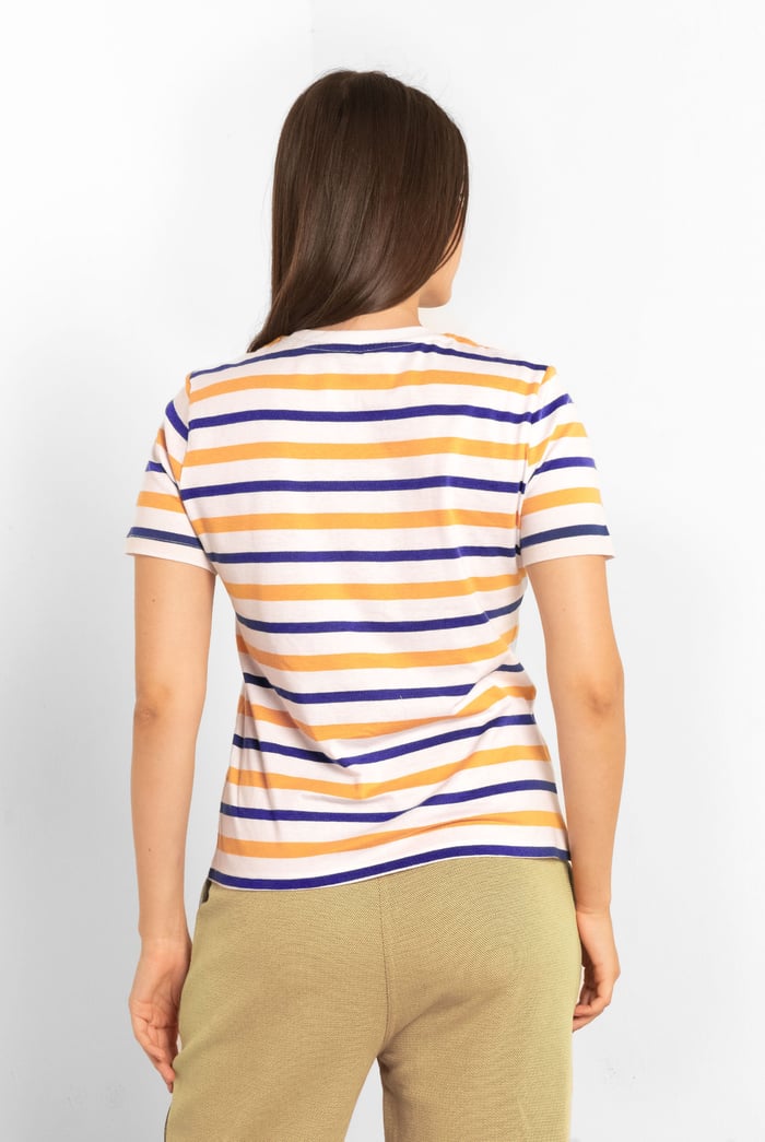 Womens Button Details Stripe T-Shirt