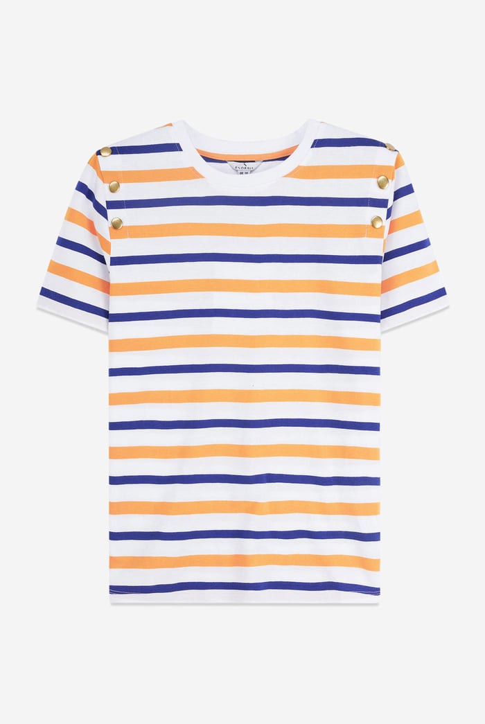 Womens Button Details Stripe T-Shirt