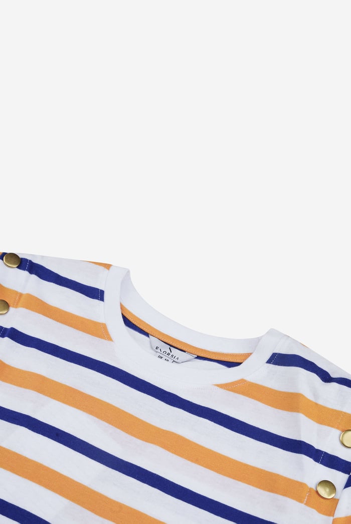 Womens Button Details Stripe T-Shirt