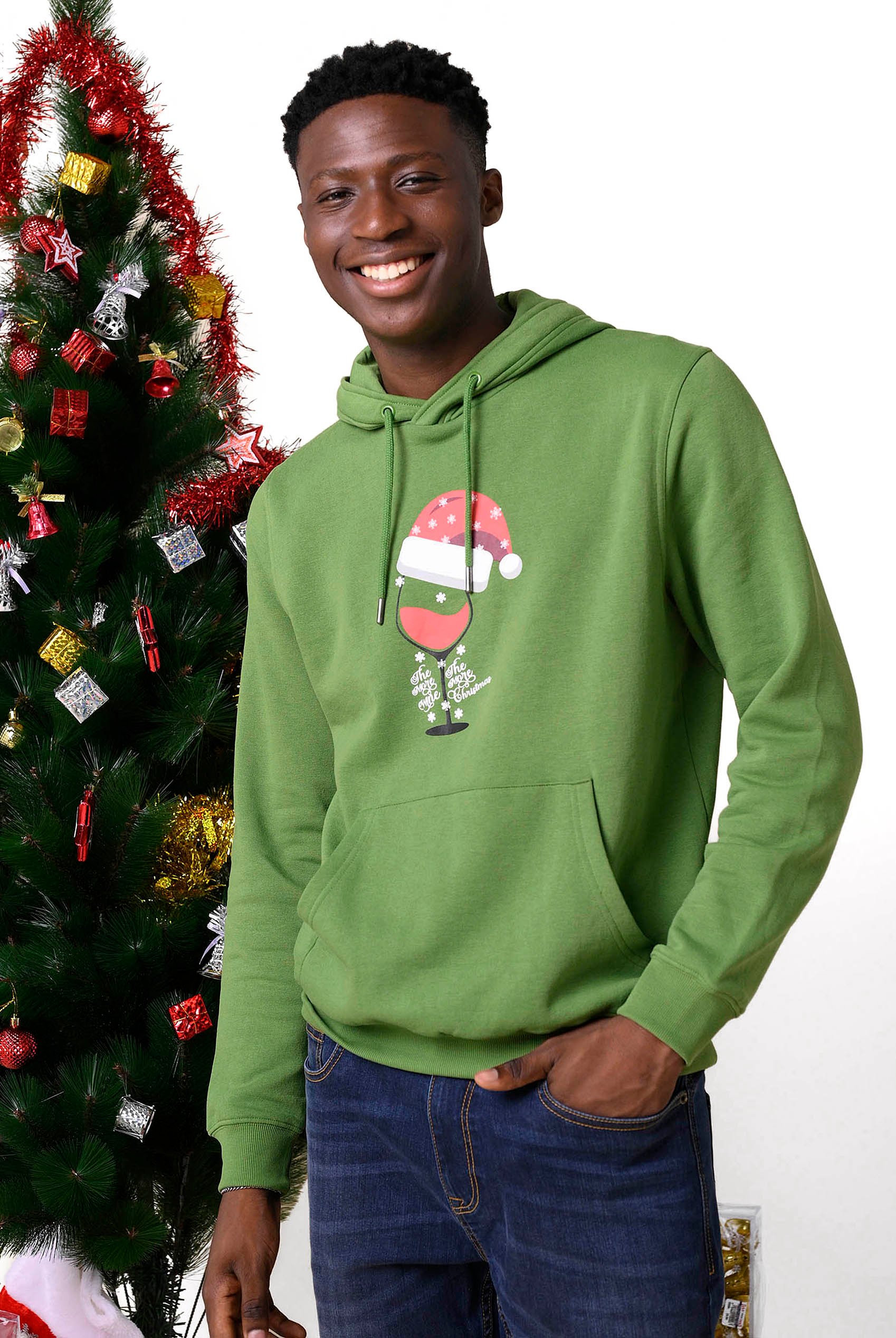 Mens Christmas Wine print Hoodie