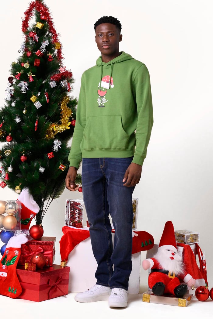Mens Christmas Wine print Hoodie