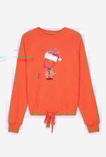 Women’s Santa Hat Tie-Front Christmas Pullover