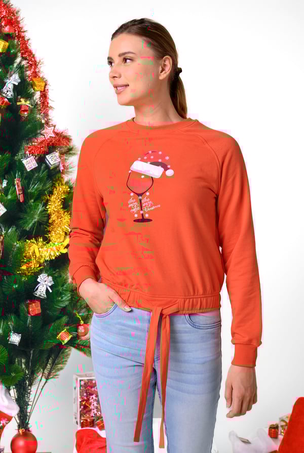 Women’s Orange Santa Hat Tie-Front Christmas Pullover