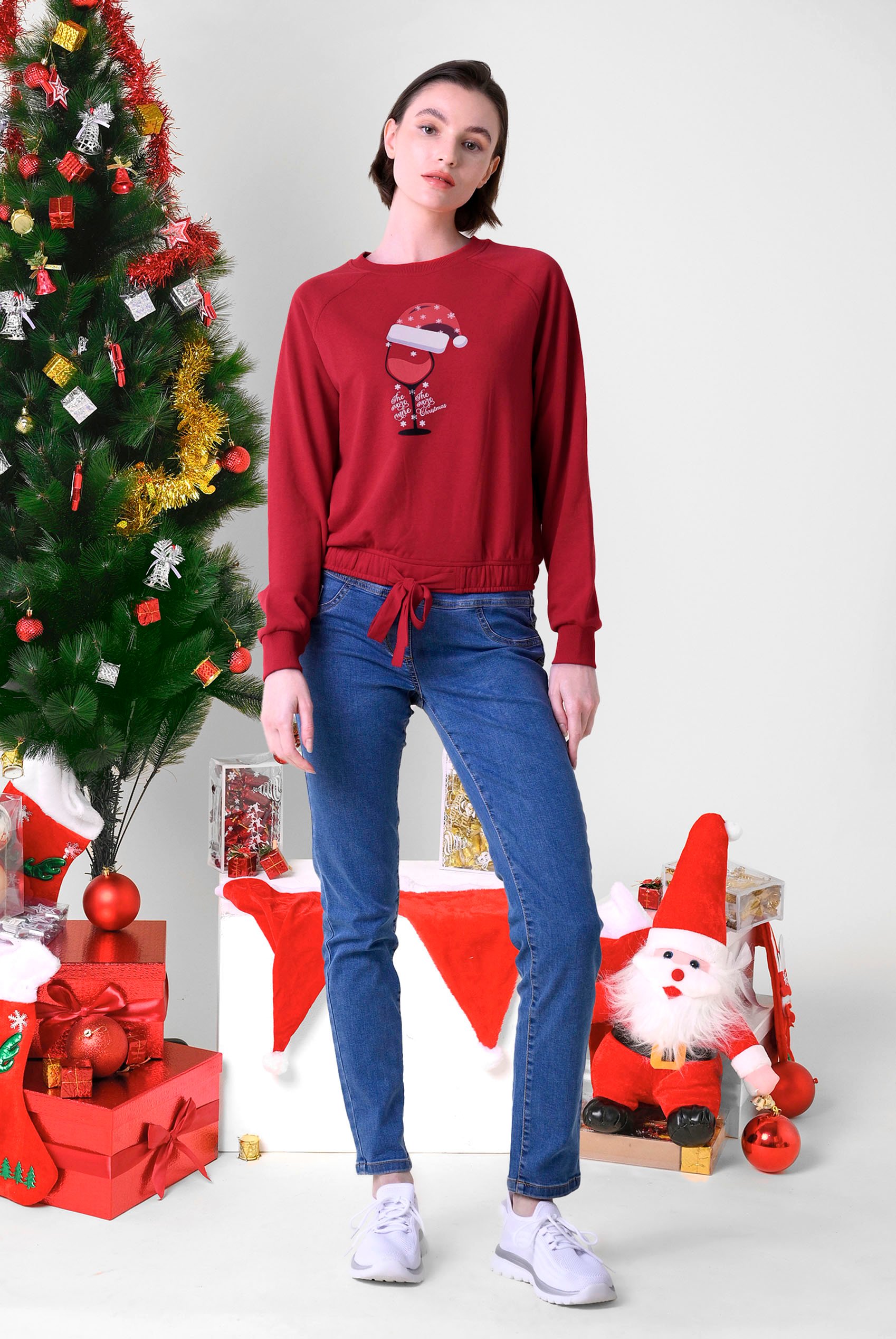 Women’s Santa Hat Tie-Front Christmas Pullover