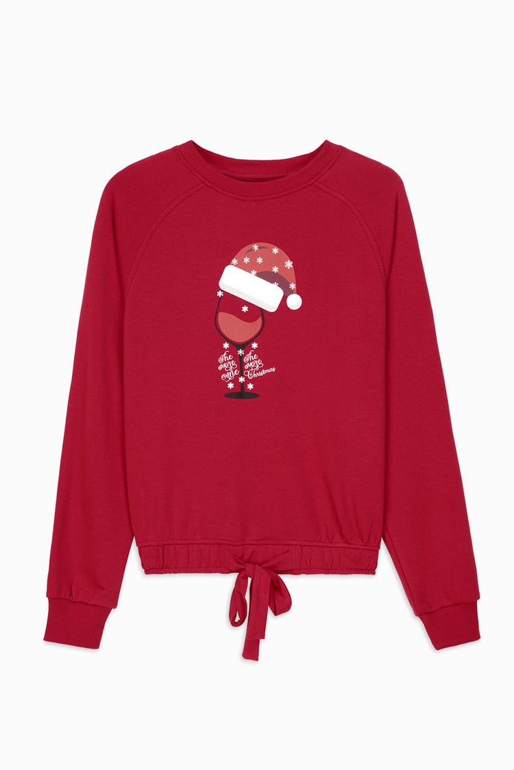 Women’s Santa Hat Tie-Front Christmas Pullover