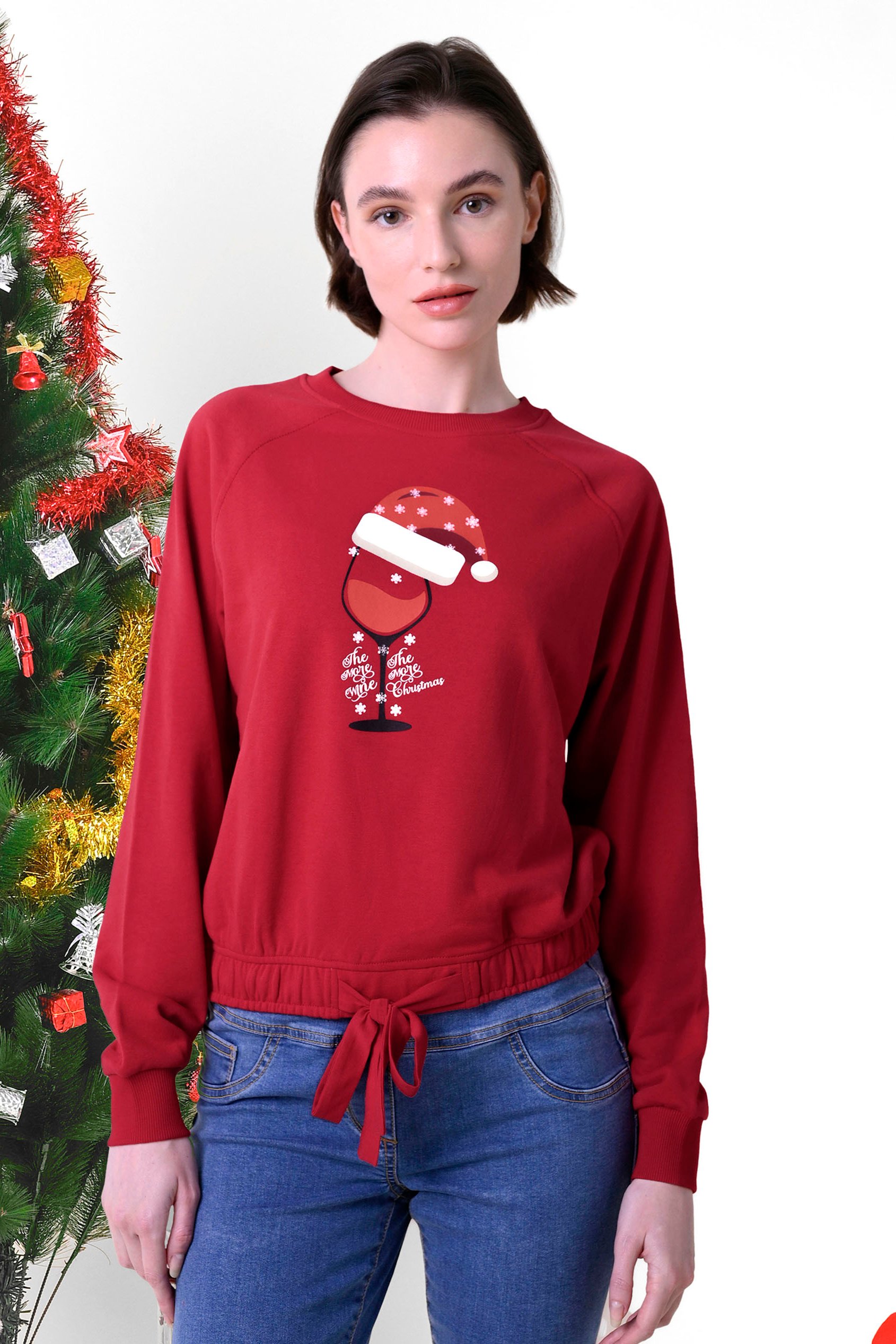 Women’s Santa Hat Tie-Front Christmas Pullover