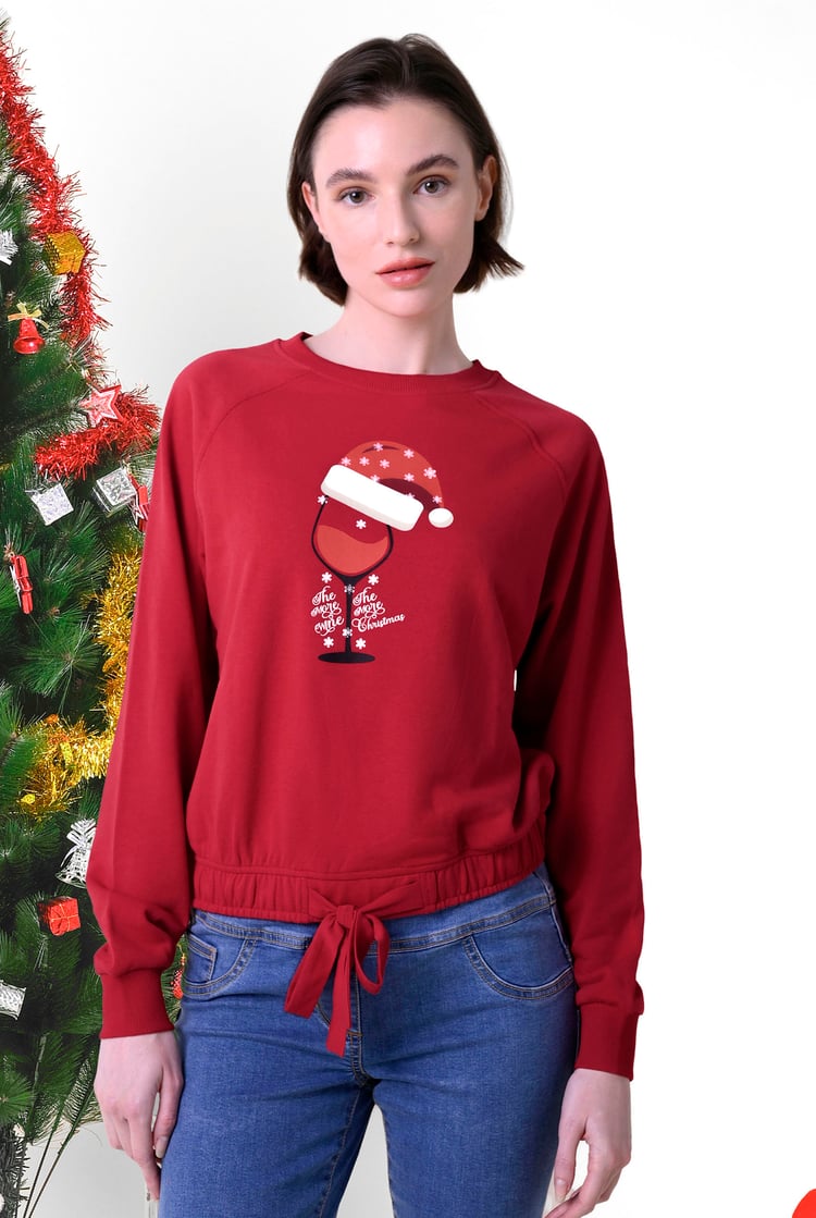 Women’s Santa Hat Tie-Front Christmas Pullover