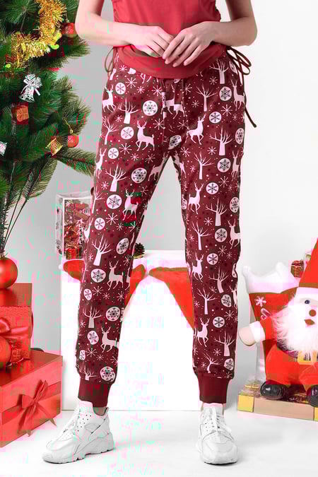 Womens Purple Festive Print Joggers