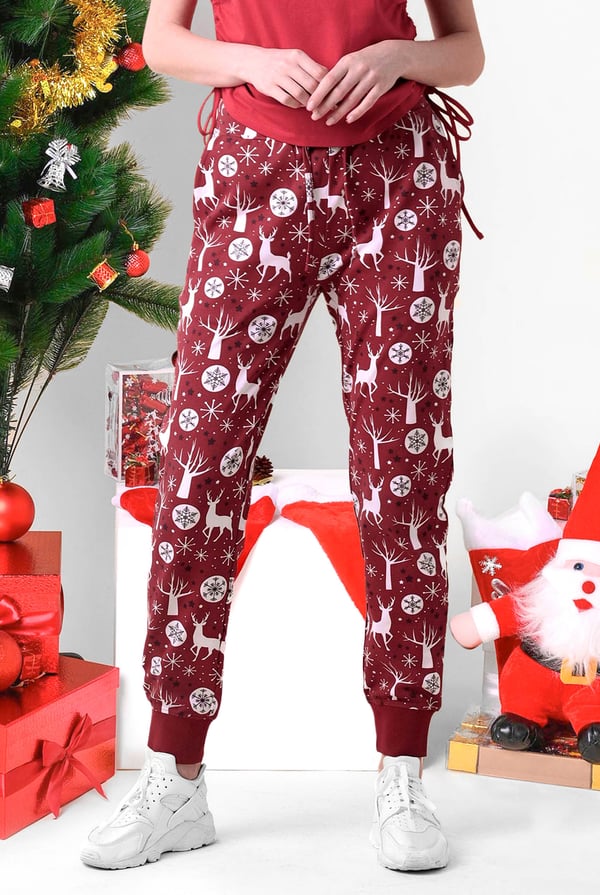 Womens Red Festive Print Joggers