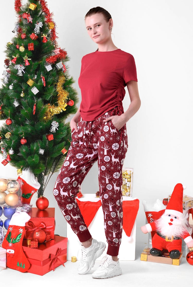 Womens Festive Print Joggers