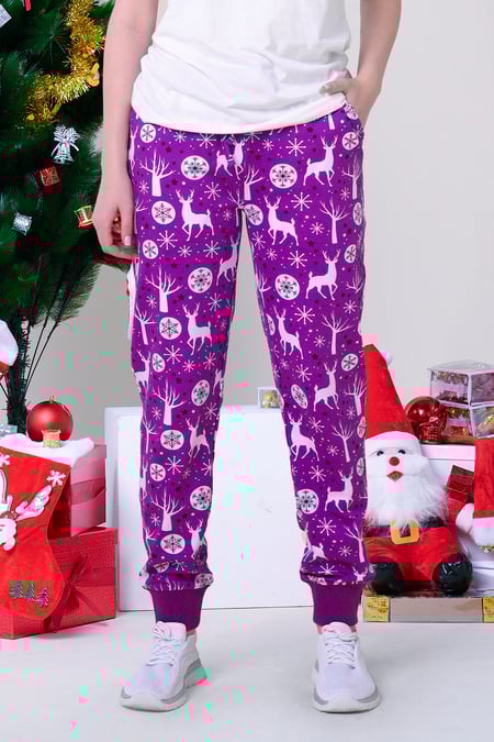 Womens Purple Festive Print Joggers