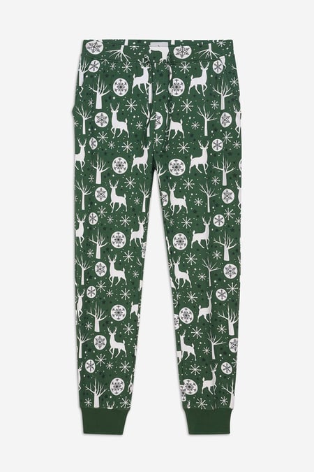 Womens Green Festive Print Joggers