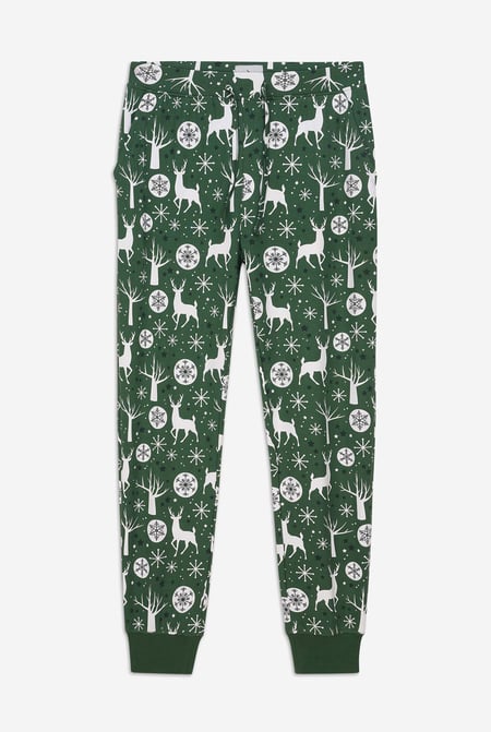 Womens Green Festive Print Joggers