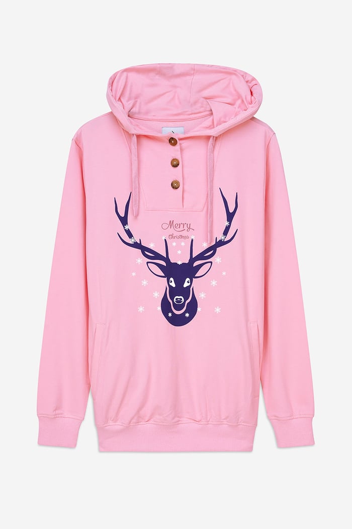 Womens Snow Deer Printed Hoodie