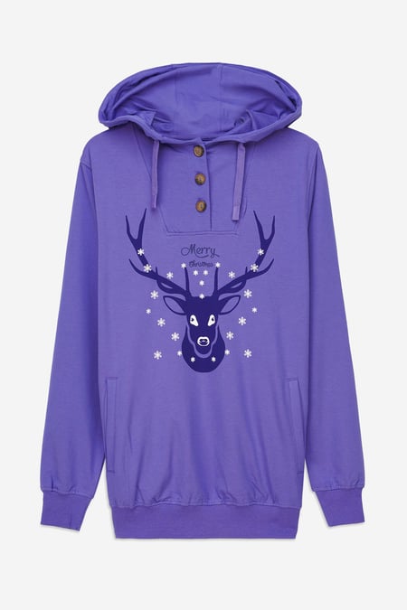Womens Festive Reindeer Purple Hoodie