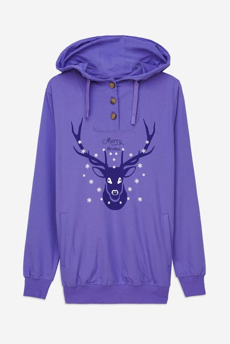 Womens Festive Reindeer Purple Hoodie
