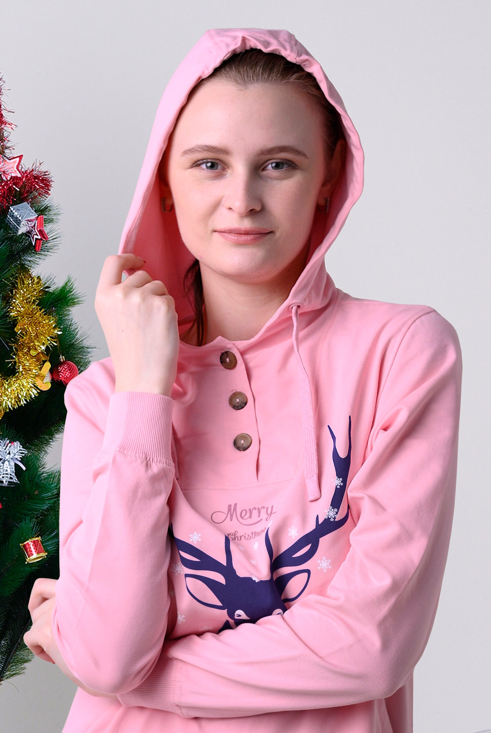 Womens Snow Deer Printed Hoodie