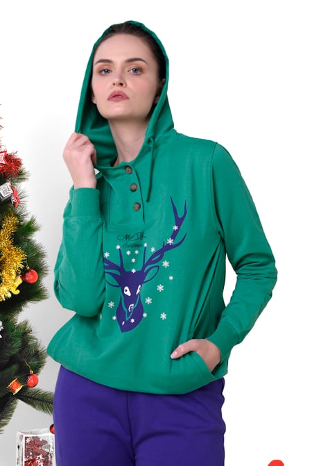 Womens Festive Reindeer Pink Hoodie