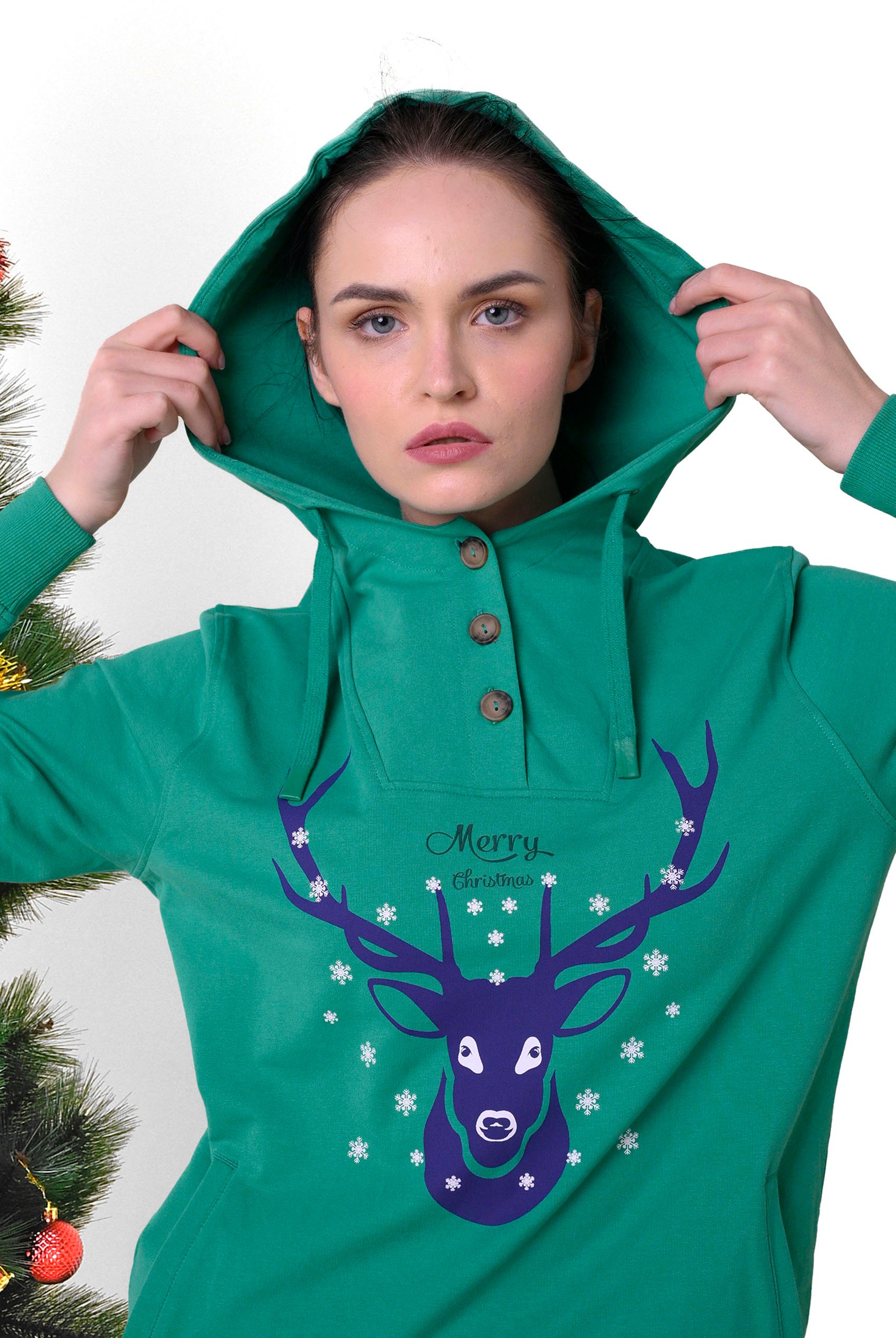 Womens Festive Reindeer Hoodie