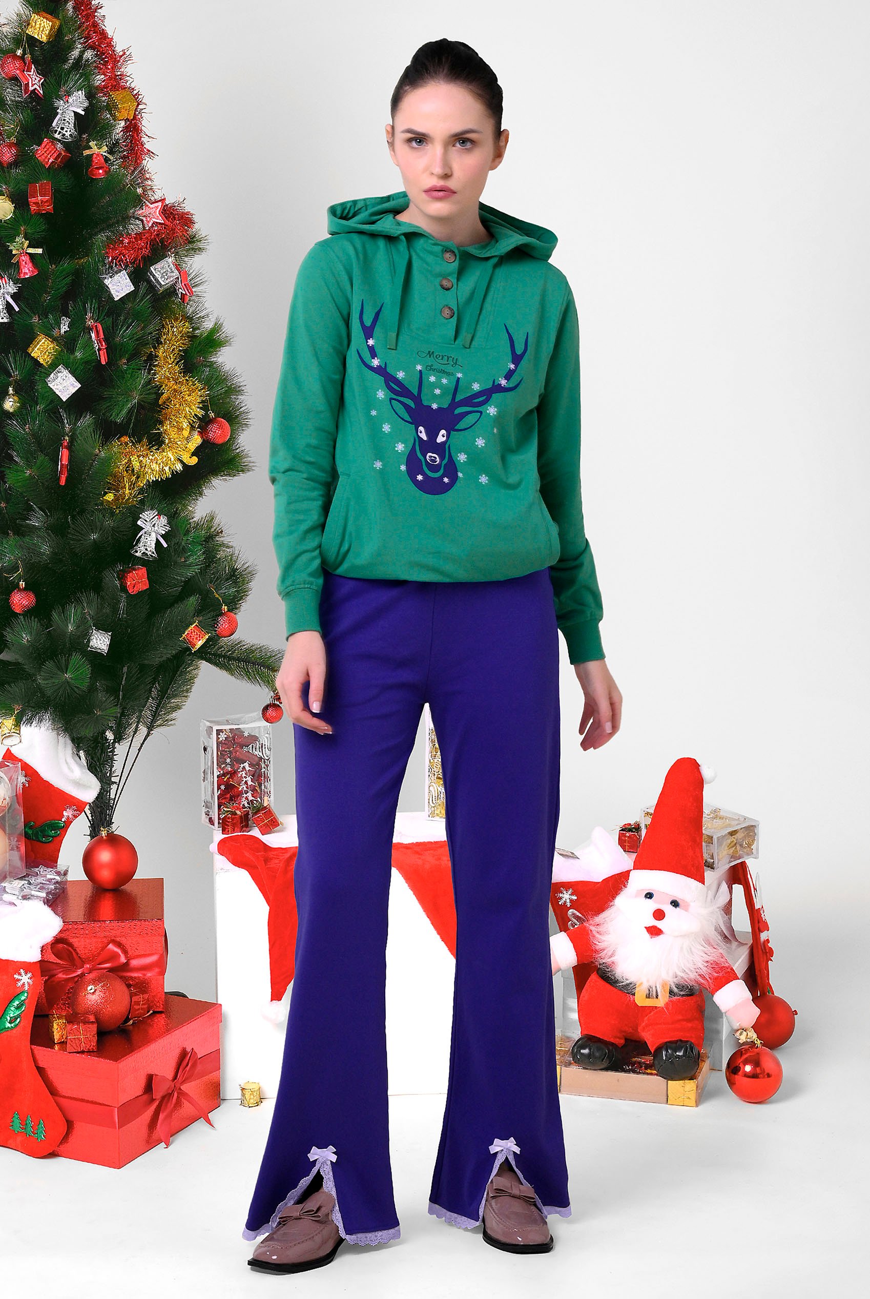Womens Festive Reindeer Hoodie