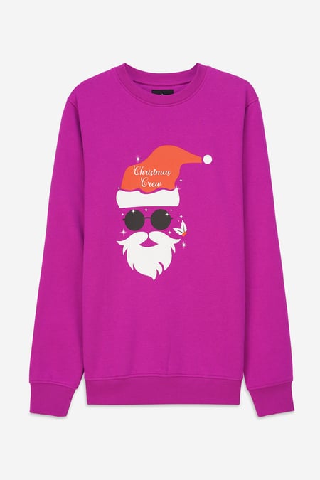 Mens Christmas Santa Print Fuchsia Sweatshirt