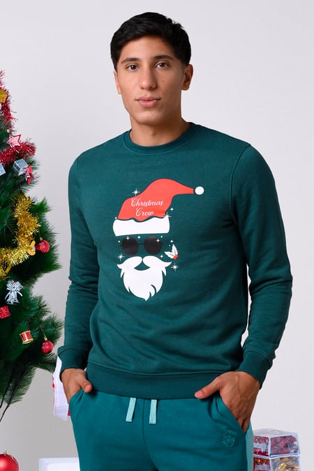Mens Christmas Santa Print Teal Sweatshirt