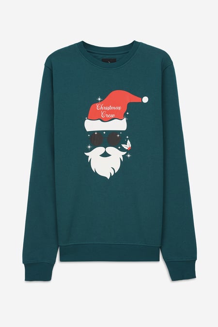 Mens Christmas Santa Print Teal Sweatshirt