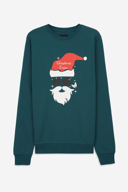 Mens Christmas Santa Print Teal Sweatshirt