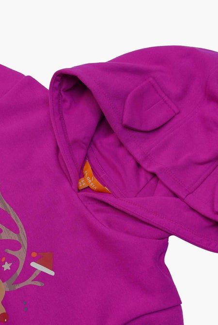 Girls Purple Reindeer Print Christmas Hoodie (2yrs-9yrs)
