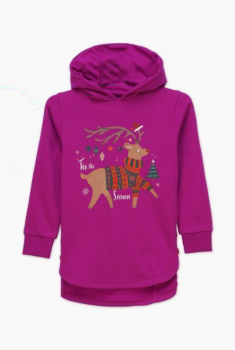 Girls Reindeer Print Christmas Hoodie (2yrs-9yrs)
