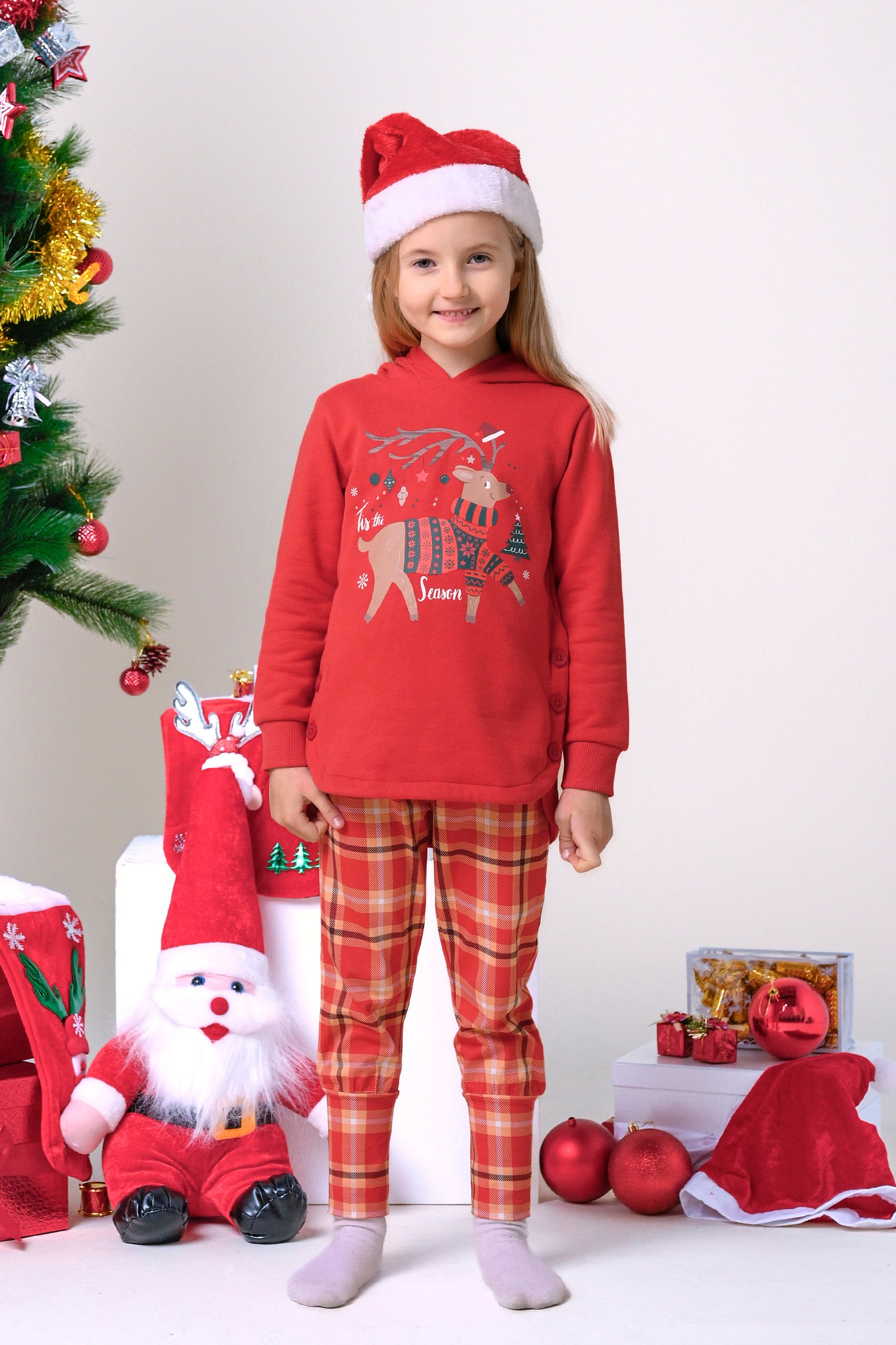 Girls Reindeer Print Christmas Hoodie (2yrs-9yrs)