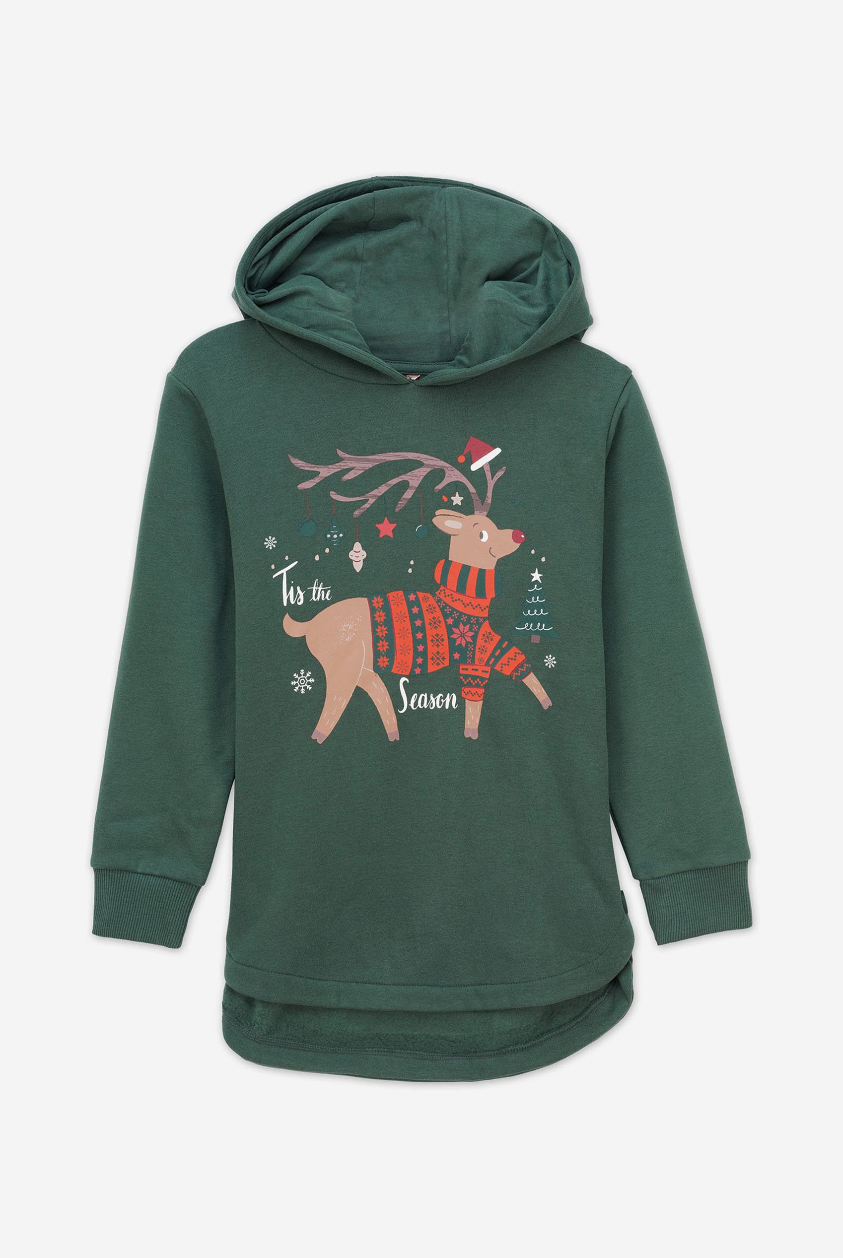 Girls Reindeer Print Christmas Hoodie (2yrs-9yrs)