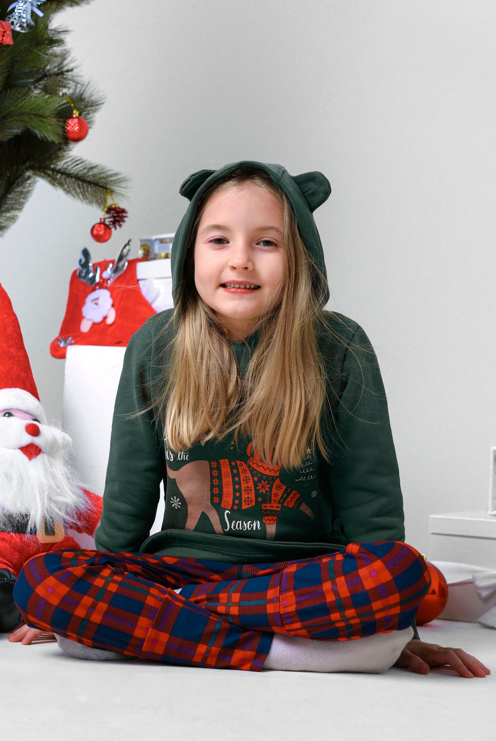 Girls Reindeer Print Christmas Hoodie (2yrs-9yrs)